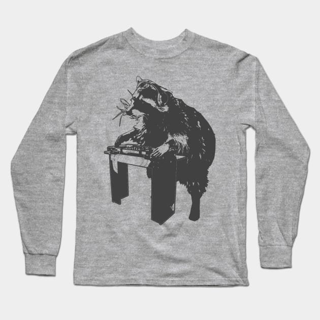 Raccoon Disc Jockey Long Sleeve T-Shirt by dankdesigns